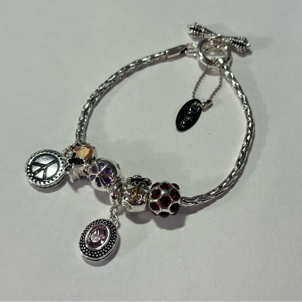 Nwt Davinci Charm Bracelet W/ Charms Money Bag July Birthstone Peace Stackable